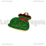 Ciondolo Sacco di Regali di Natale in metallo dorato smaltato 24x17.5mm