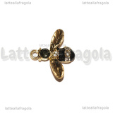Ciondolo Ape in metallo dorato smaltato con strass 17x15mm