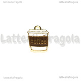 Ciondolo Bicchiere Caffè in metallo Dorato smaltato 18x11mm