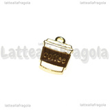 Ciondolo Bicchiere Caffè in metallo Dorato smaltato 18x11mm