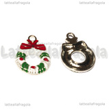 Charm Ghirlanda di Natale in metallo argentato smaltato 23x16mm