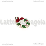 Charm Ghirlanda di Natale in metallo argentato smaltato 23x16mm