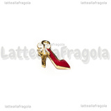 Charm Scarpe Rosse con Fiocco in metallo dorato smaltato 12.5x14mm