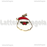 Ciondolo Babbo Natale in Acciaio Inox dorato smaltato 13.5x11.5mm