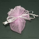 10 Tulle Portaconfetti in Organza Rosa con tirante
