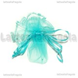 10 Tulle Portaconfetti in Organza Azzurro con tirante
