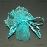 10 Tulle Portaconfetti in Organza Azzurro con tirante