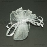 10 Tulle Portaconfetti in Organza Bianco con tirante