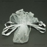 10 Tulle Portaconfetti in Organza Bianco con tirante 