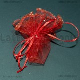 10 Tulle Portaconfetti in Organza Rosso con tirante