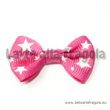 Fiocco Fucsia e stelle bianche in poliestere 35x24mm