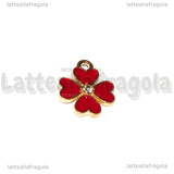 Ciondolo Quadrifoglio Rosso con Strass in metallo dorato smaltato 15.5x13mm