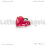 Charm Cuore in metallo argentato smaltato rosa 16x14mm