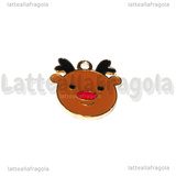 Ciondolo Rudolf in metallo dorato smaltato 18x17mm