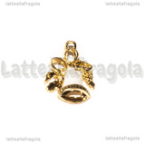 Ciondolo Campana con Fiocco in metallo dorato smaltato 20x16mm