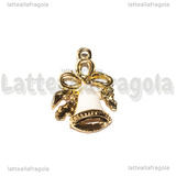 Ciondolo Campana con Fiocco in metallo dorato smaltato 20x16mm