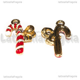 Ciondolo Candycane in metallo dorato smaltato con strass 22x14.5mm