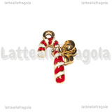 Ciondolo Candycane in metallo dorato smaltato con strass 22x14.5mm