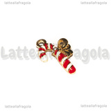 Ciondolo Candycane in metallo dorato smaltato con strass 22x14.5mm