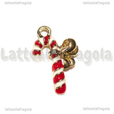 Ciondolo Candycane in metallo dorato smaltato con strass 22x14.5mm