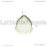 Base Goccia in metallo argento antico per cammei 25x18mm