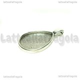 Base Goccia in metallo argento antico per cammei 25x18mm