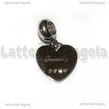 Ciondolo Cuore Family in acciaio Inox con strass 13.5x14mm