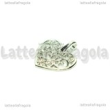Charm Cuore Filigranato in metallo argentato 16.5x15mm
