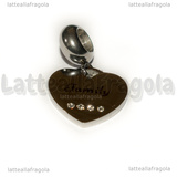 Ciondolo Cuore Family in acciaio Inox con strass 13.5x14mm
