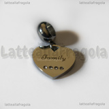 Ciondolo Cuore Family in acciaio Inox con strass 13.5x14mm