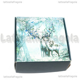 Scatola in Cartone Fantasia Cervi in Blu 7.7x7.6x3.1cm