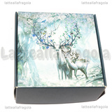 Scatola in Cartone Fantasia Cervi in Blu 7.7x7.6x3.1cm