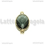 Connettore Ovale in ottone dorato e vetro sfaccettato blu di Prussia 25x14mm