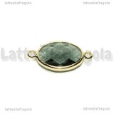 Connettore Ovale in ottone dorato e vetro sfaccettato blu di Prussia 25x14mm