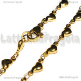 Bracciale Maglia Cuori in Acciaio Inox Dorato 21cm