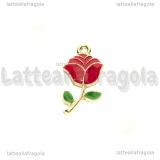 Ciondolo Rosa in metallo dorato smaltato 24x12mm