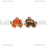 Charm Carrozza di Cenerentola in metallo dorato smaltato arancio 13x12mm