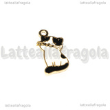 Charm Gatto in metallo dorato smaltato bianco nero 21x11.5mm