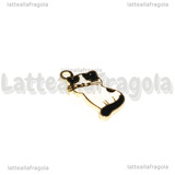 Charm Gatto in metallo dorato smaltato bianco nero 21x11.5mm