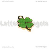 Charm Quadrifoglio in metallo dorato smaltato 18x12mm