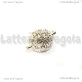 Chiusura magnetica in metallo silver plated puntinata con strass 16x10mm