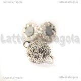 Chiusura magnetica in metallo silver plated puntinata con strass 16x10mm