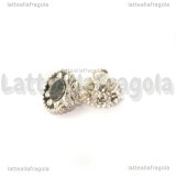 Chiusura magnetica in metallo silver plated puntinata con strass 16x10mm