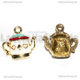 Charm Teiera in metallo dorato smaltato 18x17mm