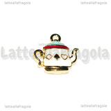 Charm Teiera in metallo dorato smaltato 18x17mm