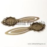 Segnalibro in metallo color bronzo 83x28mm con base tonda per cammeo 20mm