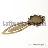 Segnalibro in metallo color bronzo 83x28mm con base tonda per cammeo 20mm