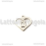 Ciondolo Cuore con gatto in acciaio 15x13mm