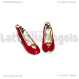 Ciondolo Scarpa con Tacco 3D in metallo argentato smaltato rosso 22x10mm