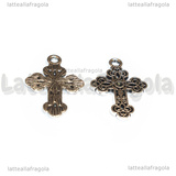 Ciondolo Croce in metallo argento antico 23x16mm